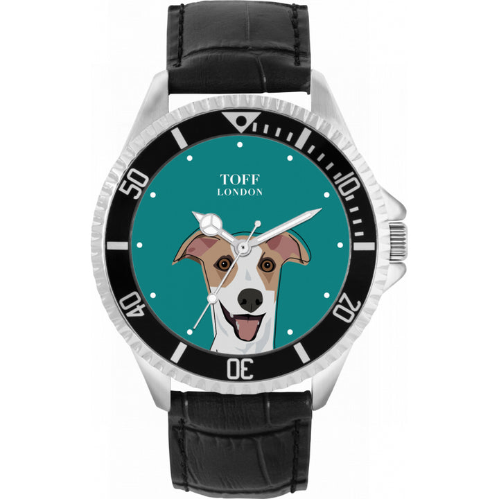 Mens Beige Whippet Dog Head Watch