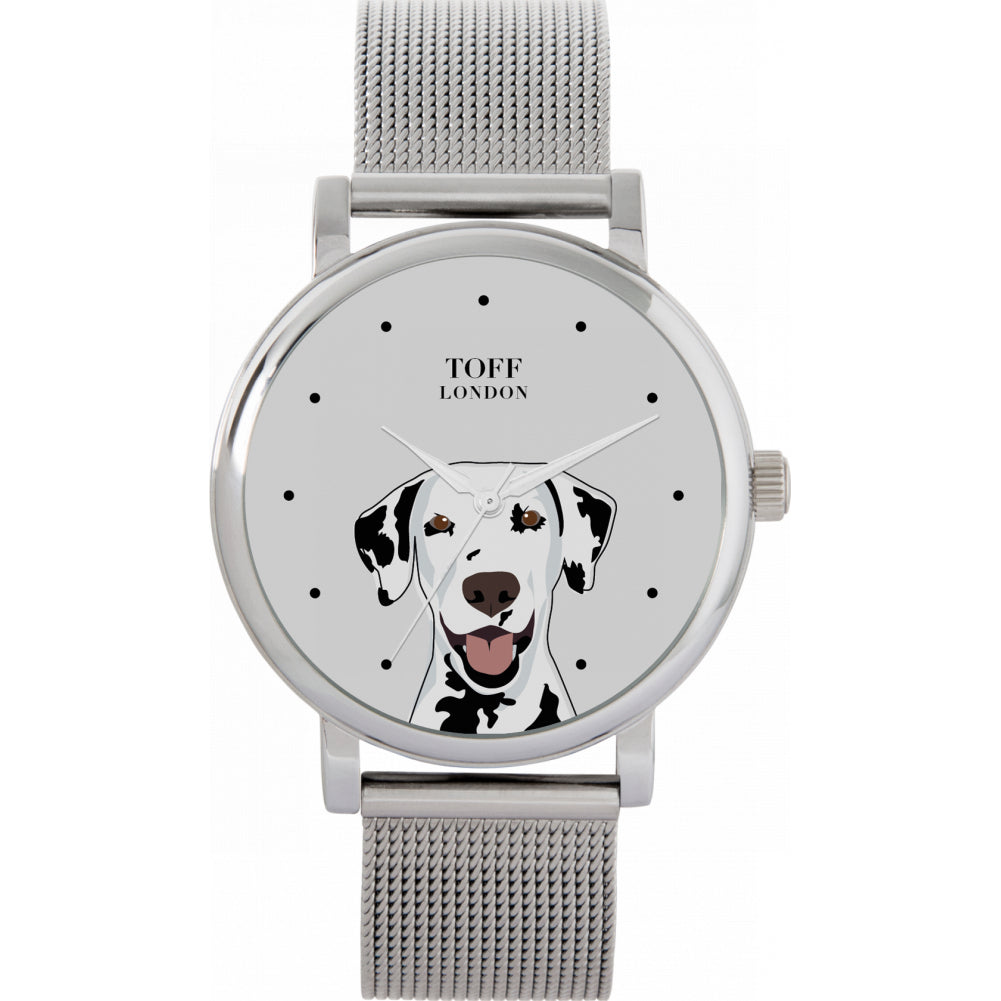 Ladies Black And White Dalmatian Dog Head Watch