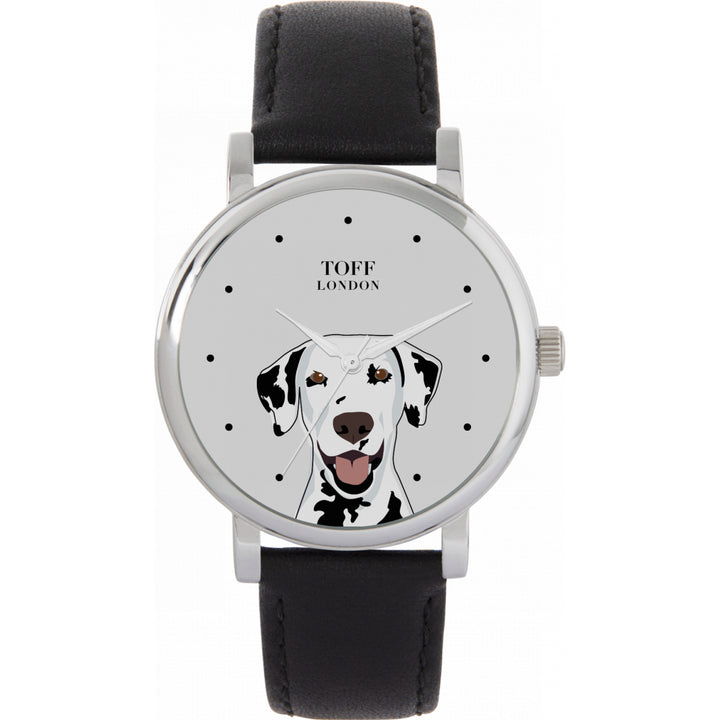 Ladies Black And White Dalmatian Dog Head Watch