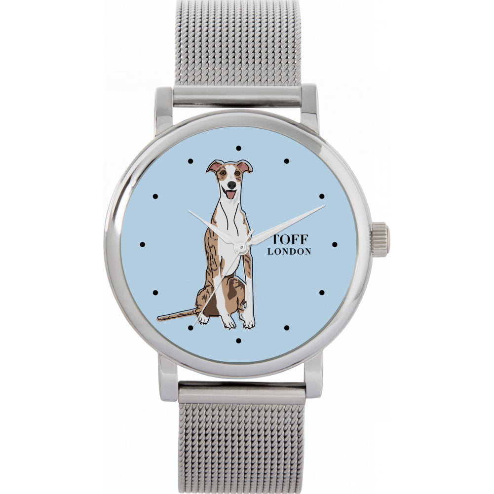 Ladies Striped Beige Whippet Dog Watch