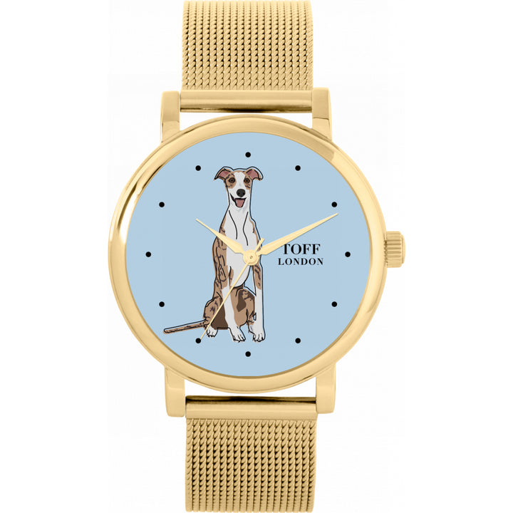 Ladies Striped Beige Whippet Dog Watch