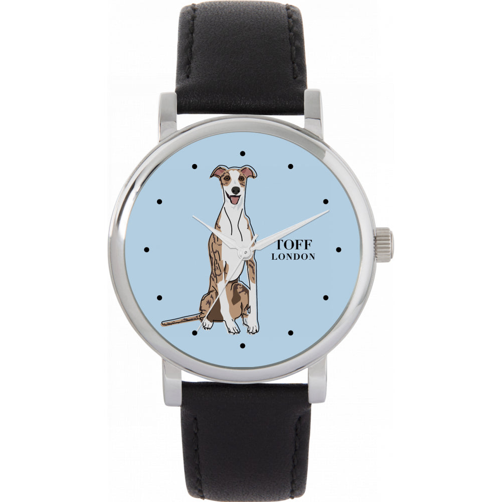 Ladies Striped Beige Whippet Dog Watch