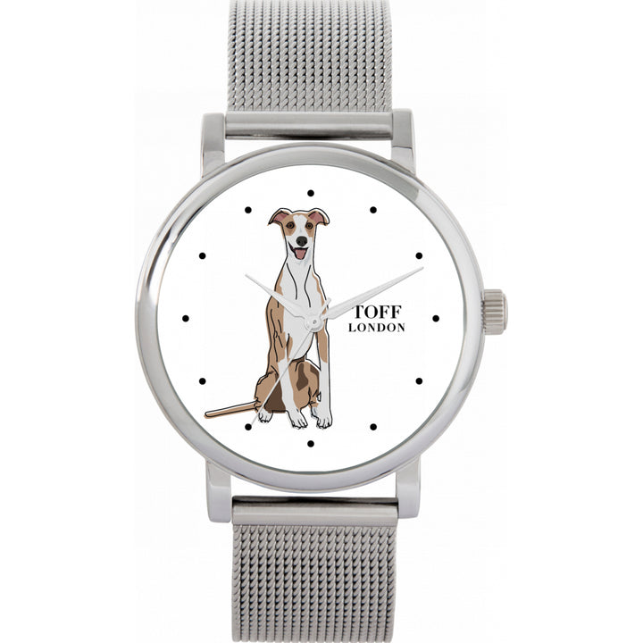 Ladies Beige Whippet Dog Watch