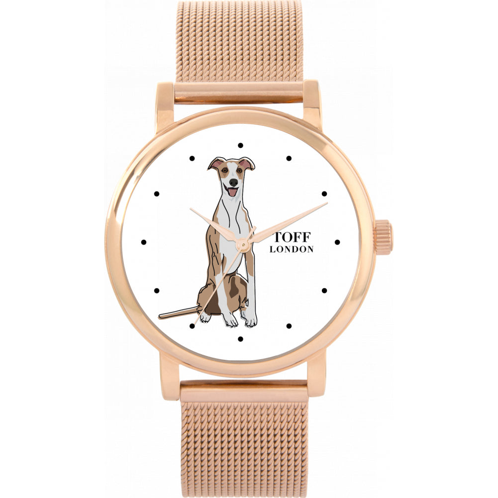Ladies Beige Whippet Dog Watch