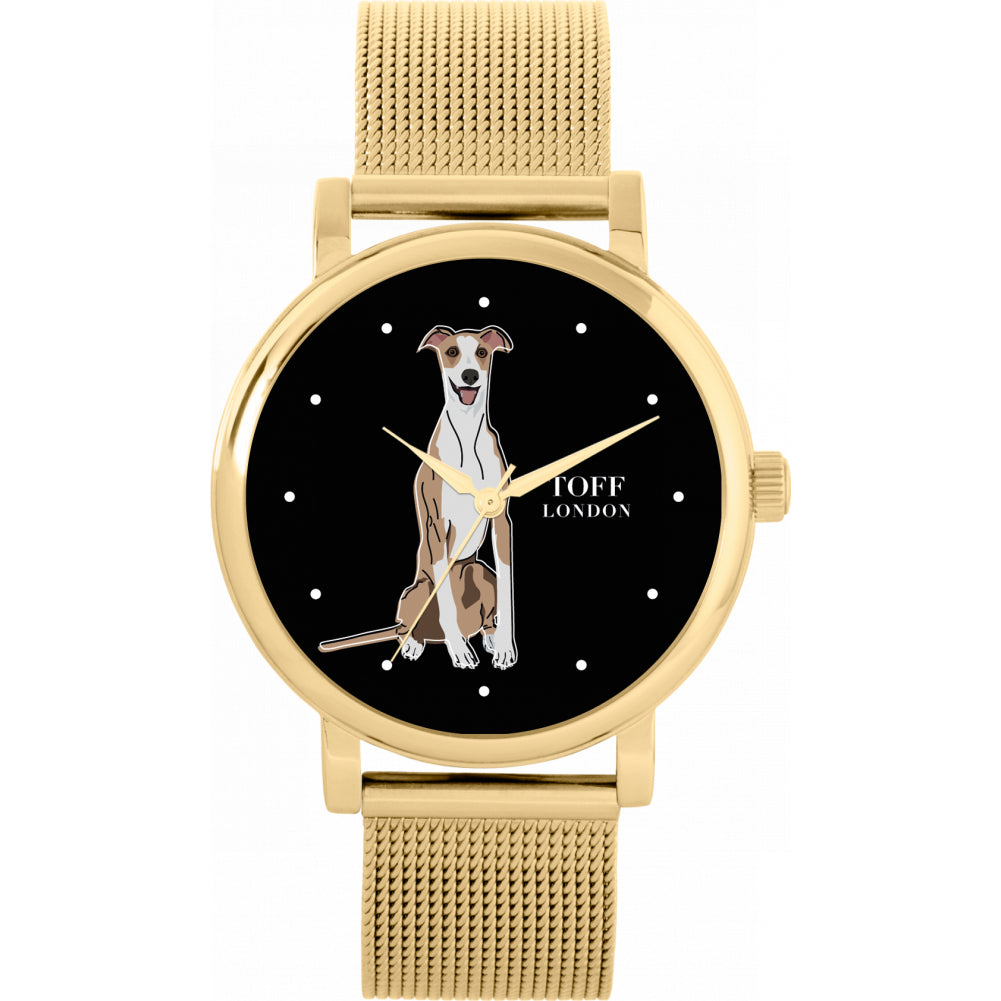 Ladies Beige Whippet Dog Watch
