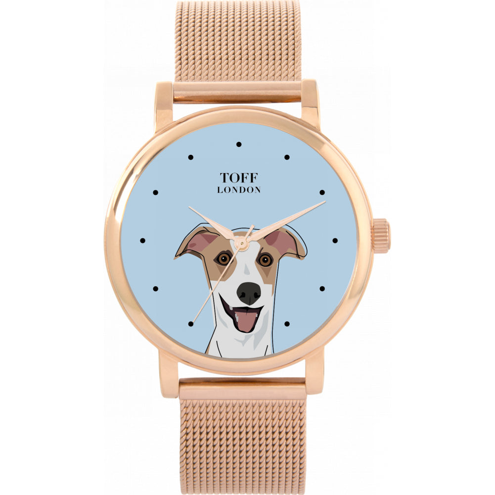 Ladies Beige Whippet Dog Head Watch