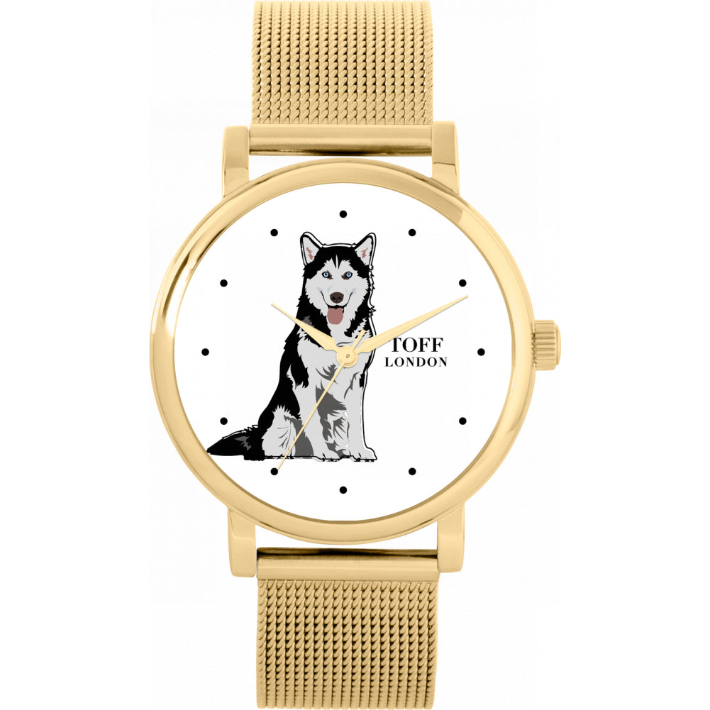 Ladies Black And White Husky Dog Watch