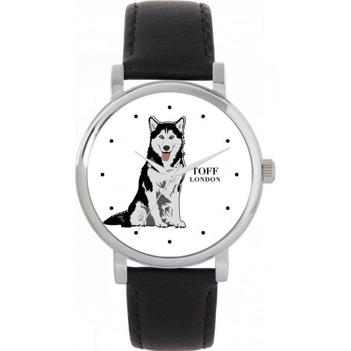 Ladies Black And White Husky Dog Watch