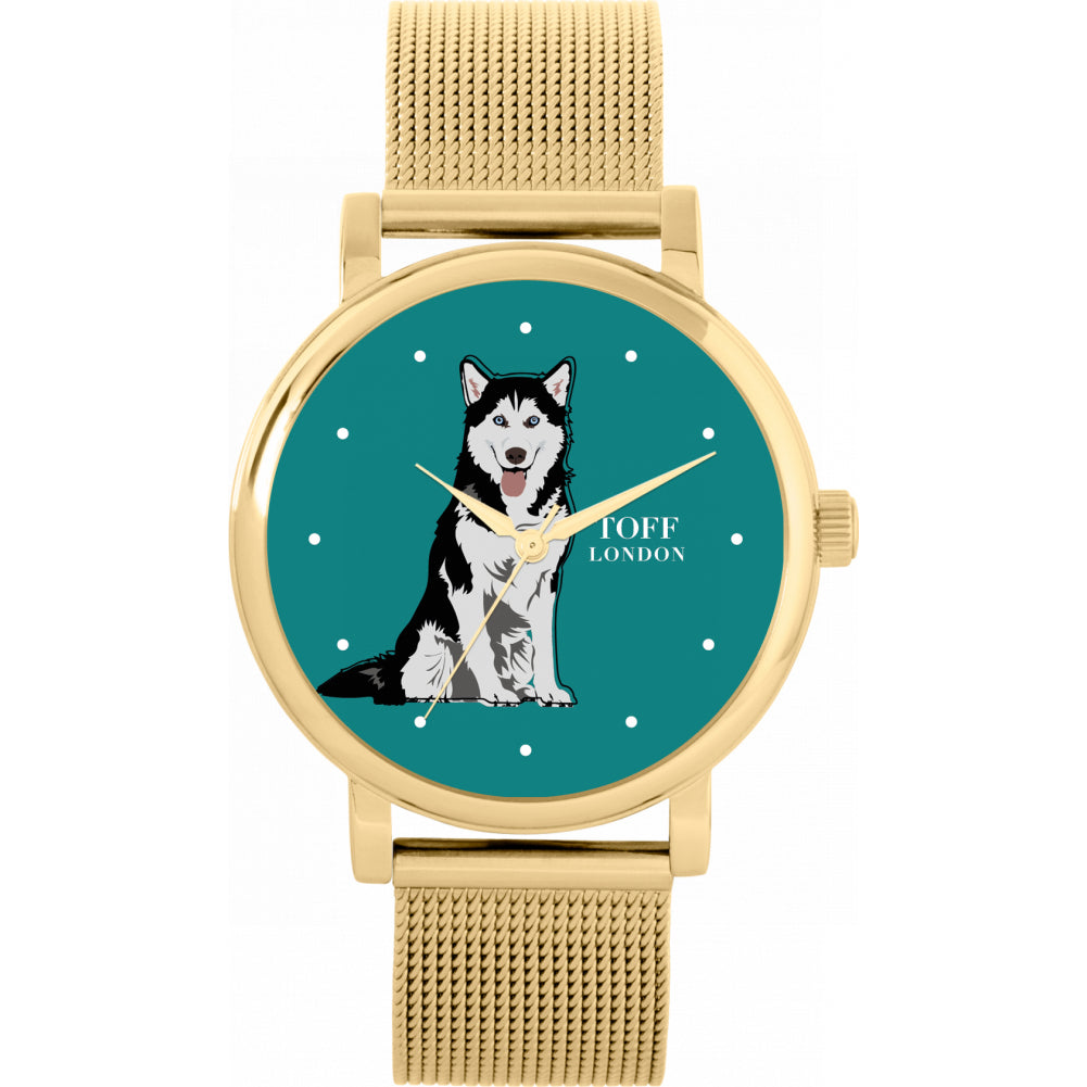 Ladies Black And White Husky Dog Watch