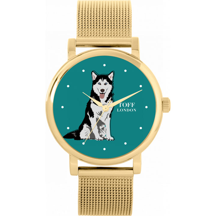 Ladies Black And White Husky Dog Watch
