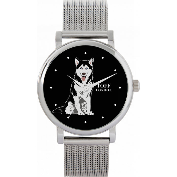 Ladies Black And White Husky Dog Watch