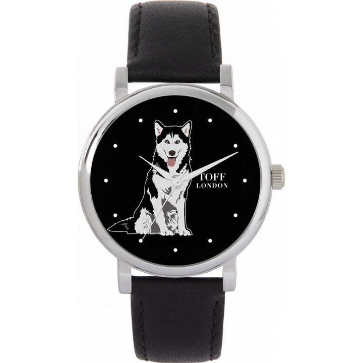 Ladies Black And White Husky Dog Watch