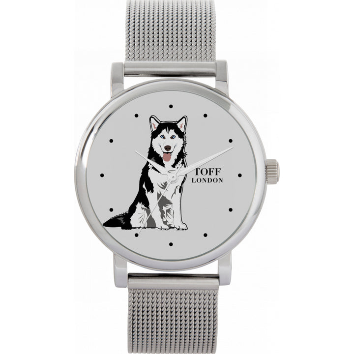 Ladies Black And White Husky Dog Watch