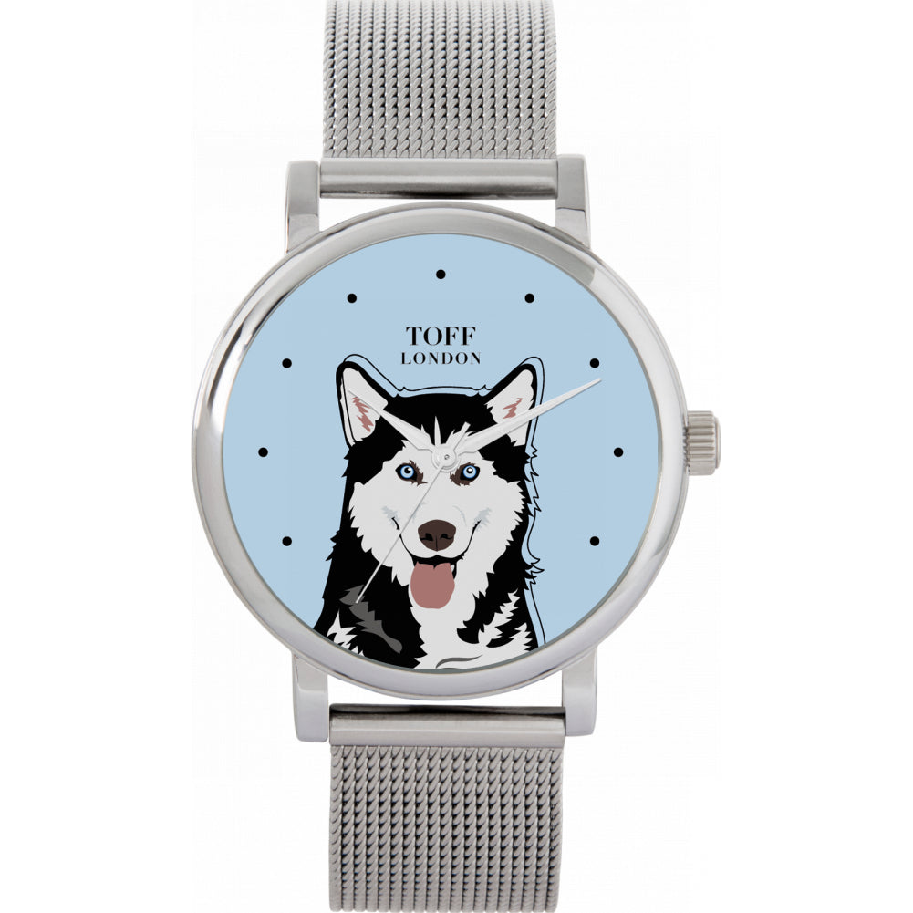 Ladies Black And White Husky Dog Head Watch