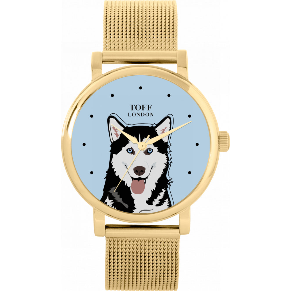 Ladies Black And White Husky Dog Head Watch
