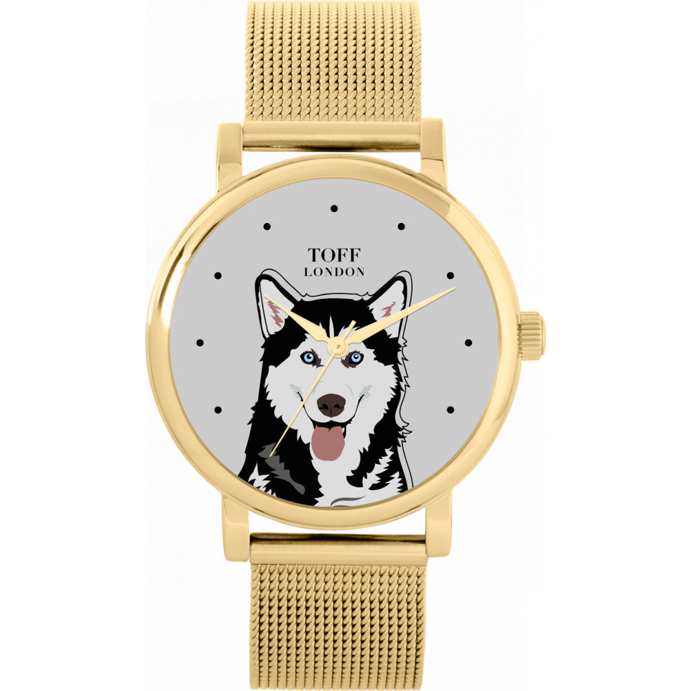 Ladies Black And White Husky Dog Head Watch
