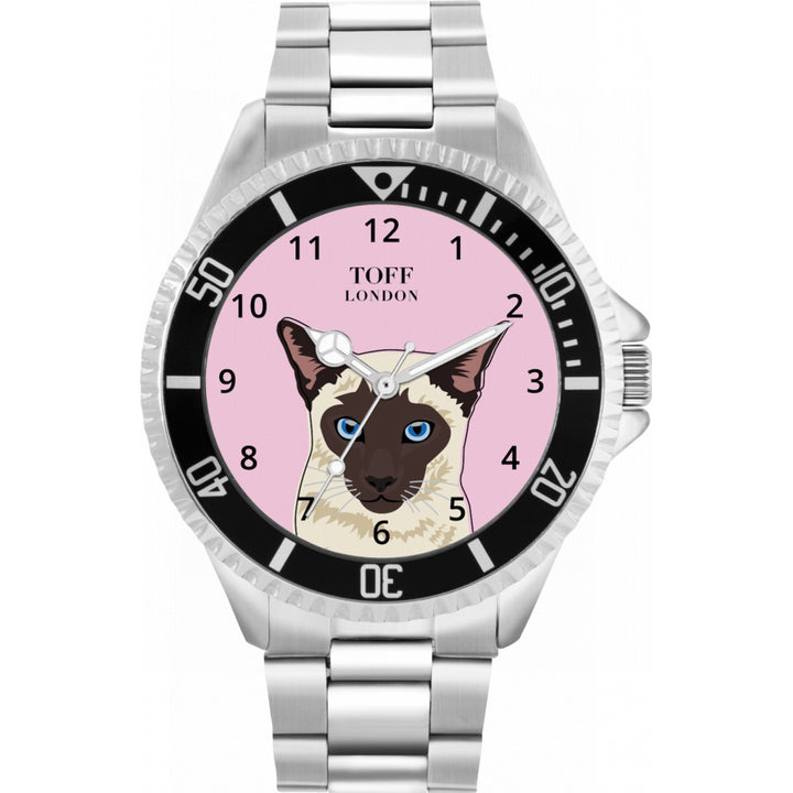 Mens Beige Siamese Cat Head Watch