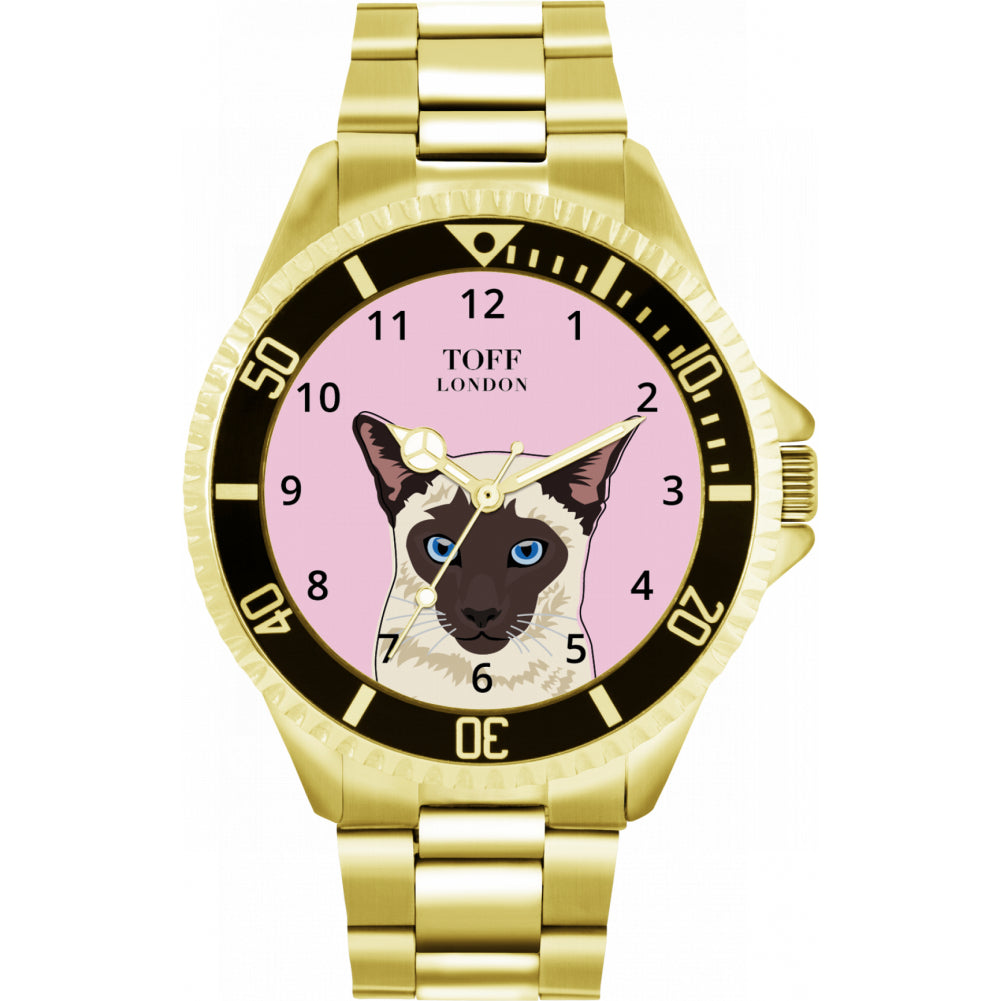 Mens Beige Siamese Cat Head Watch