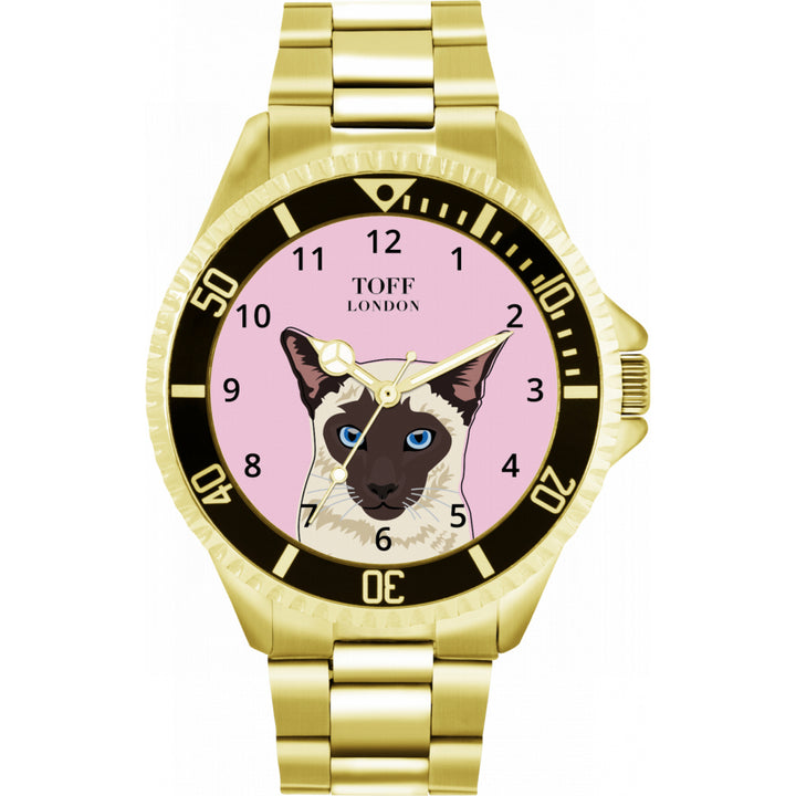Mens Beige Siamese Cat Head Watch