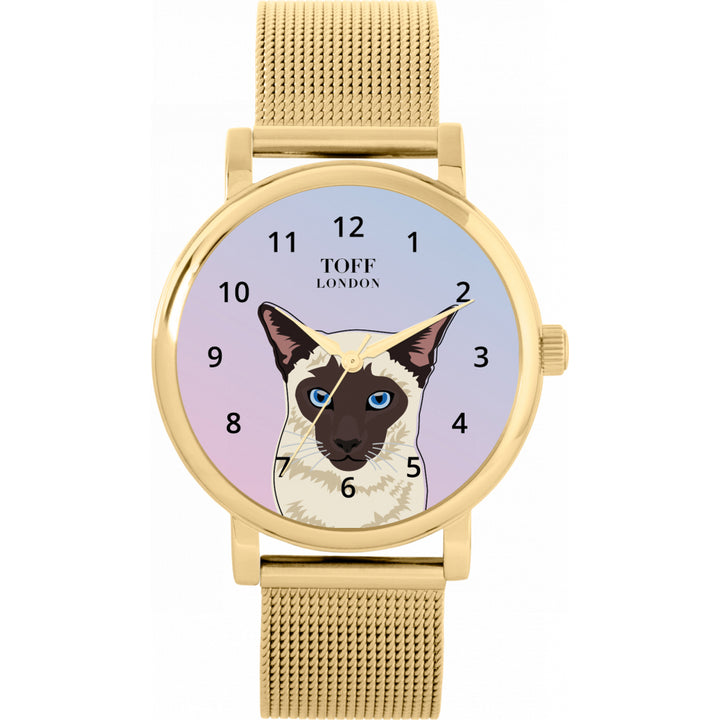 Ladies Beige Siamese Cat Head Watch