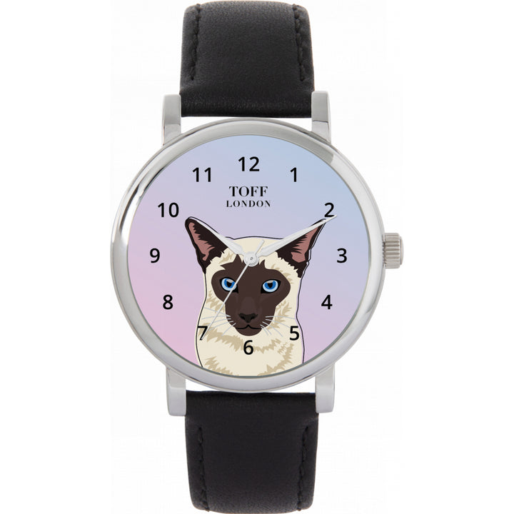 Ladies Beige Siamese Cat Head Watch