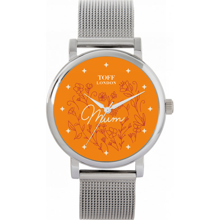 Ladies Orange Flowers Mum Watch