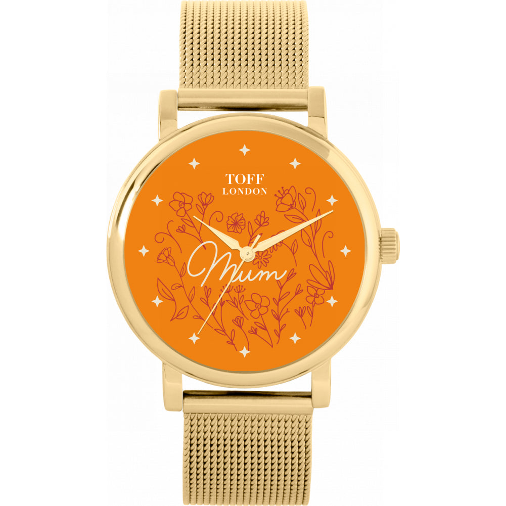 Ladies Orange Flowers Mum Watch