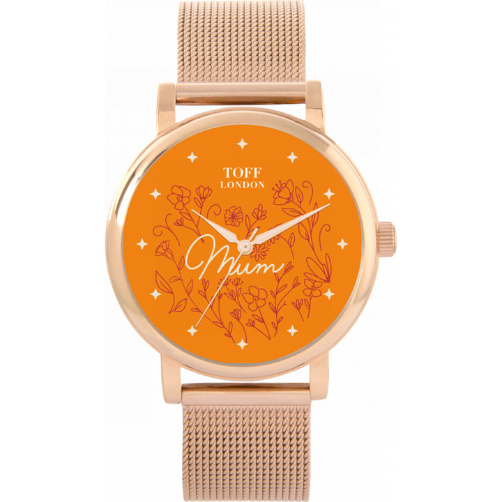 Ladies Orange Flowers Mum Watch
