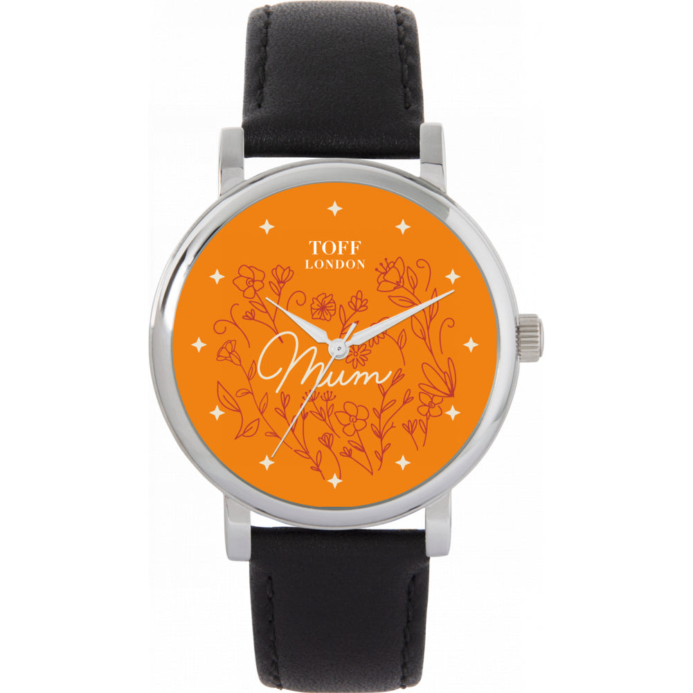 Ladies Orange Flowers Mum Watch