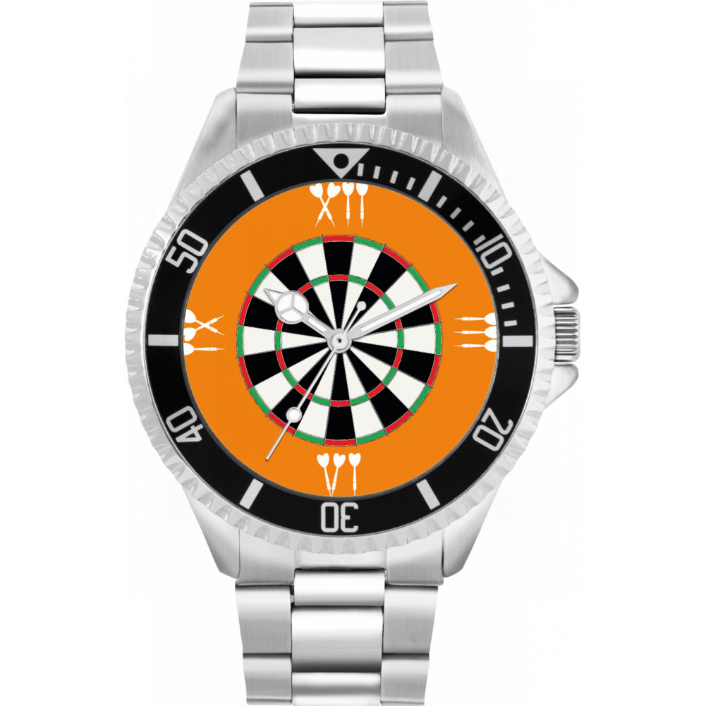 Mens Orange Roman Numerals Dartboard Watch