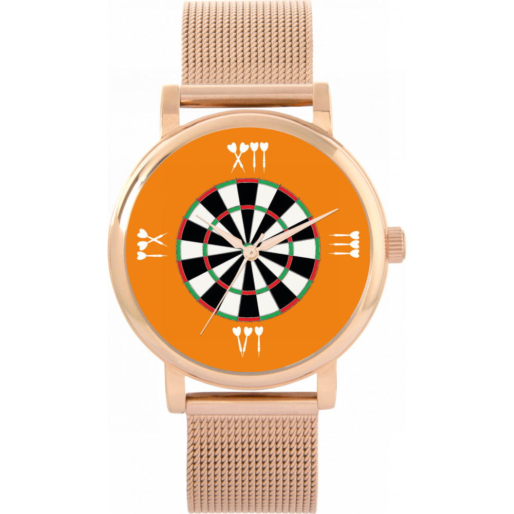 Ladies Orange Roman Numerals Dartboard Watch