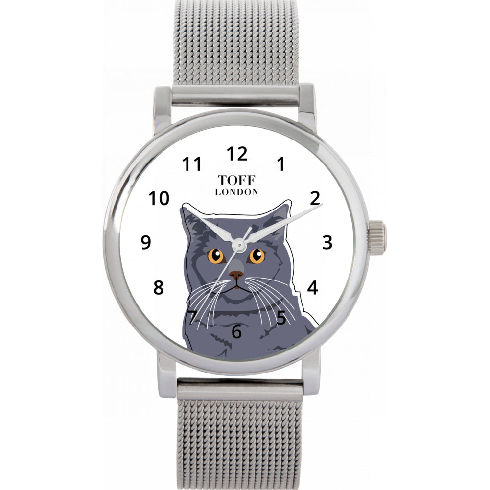 Ladies Blue British Shorthair Cat Head Watch