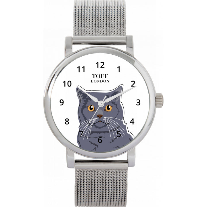 Ladies Blue British Shorthair Cat Head Watch