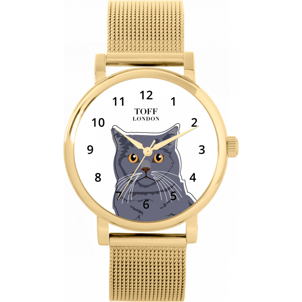 Ladies Blue British Shorthair Cat Head Watch