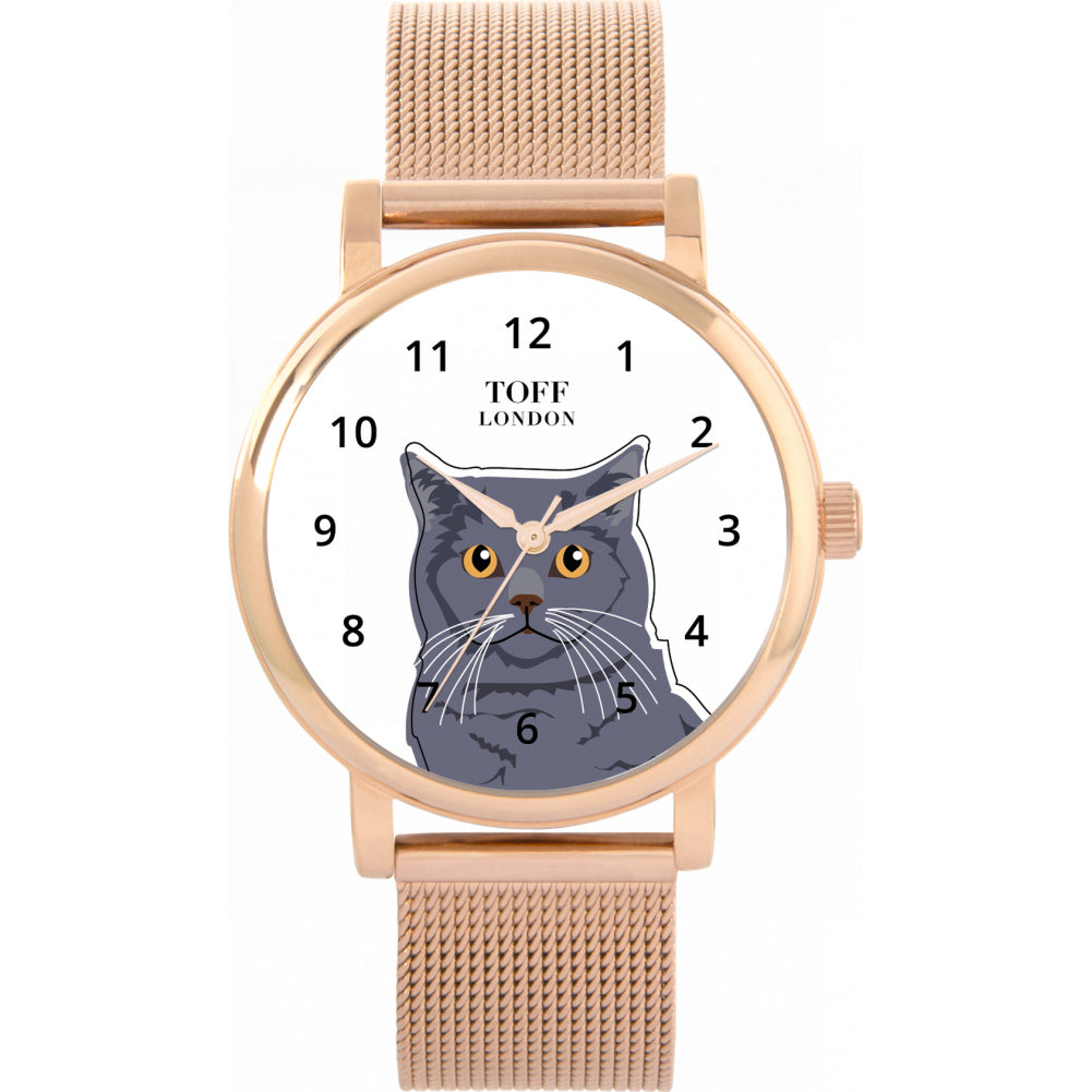 Ladies Blue British Shorthair Cat Head Watch