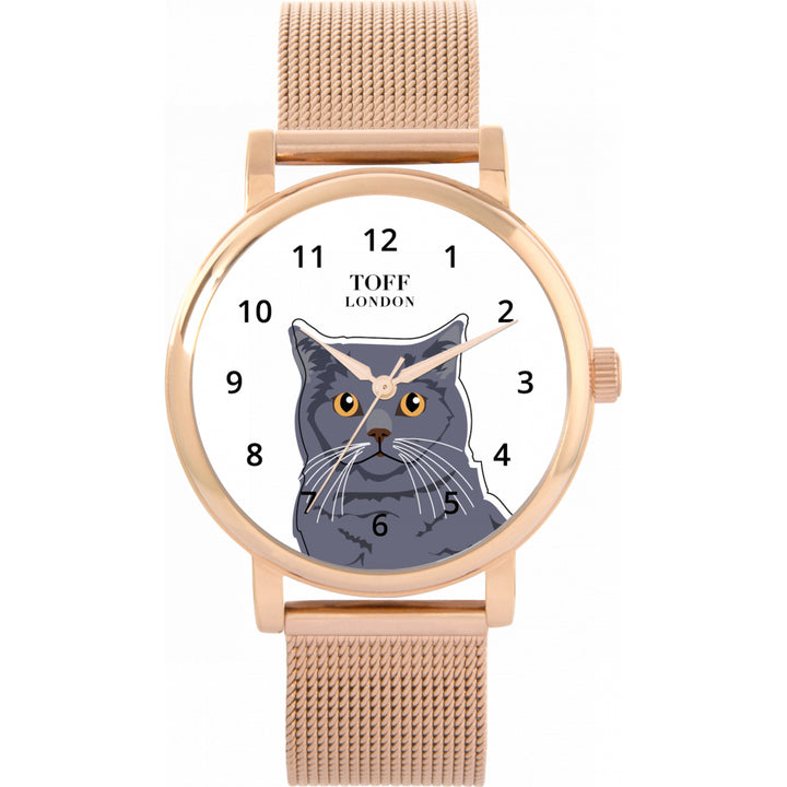Ladies Blue British Shorthair Cat Head Watch