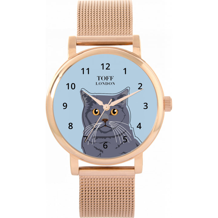 Ladies Blue British Shorthair Cat Head Watch