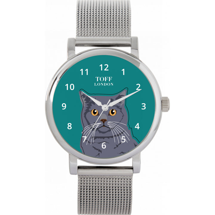 Ladies Blue British Shorthair Cat Head Watch