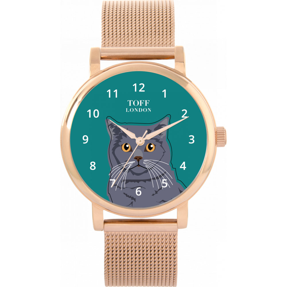 Ladies Blue British Shorthair Cat Head Watch