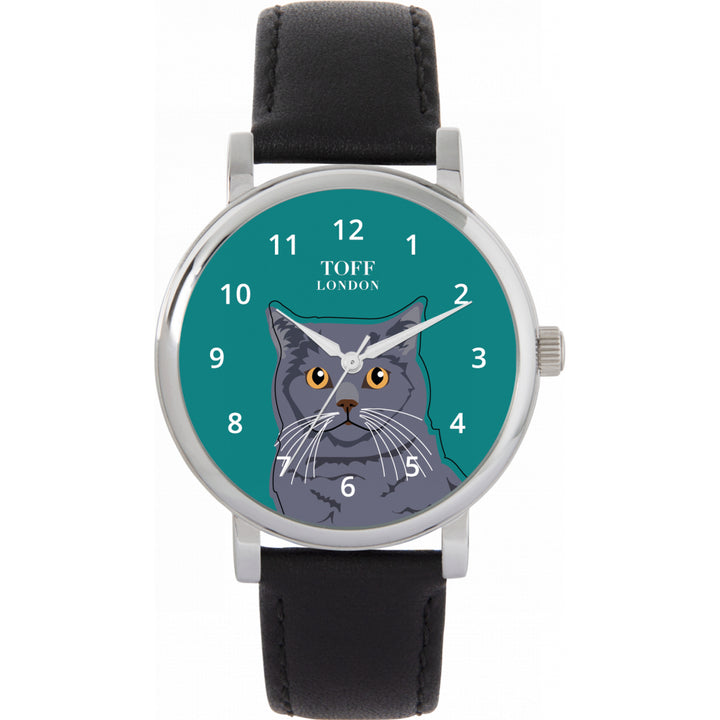 Ladies Blue British Shorthair Cat Head Watch