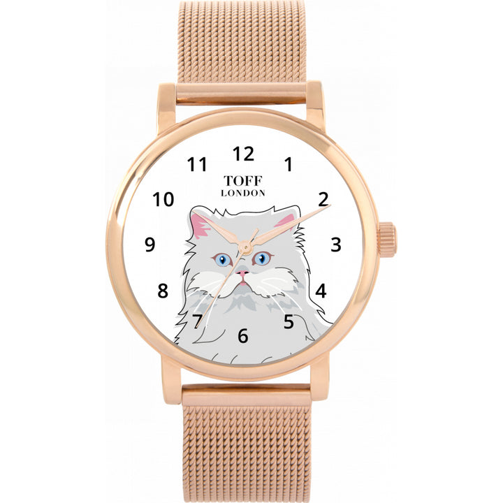 Ladies White Persian Cat Head Watch