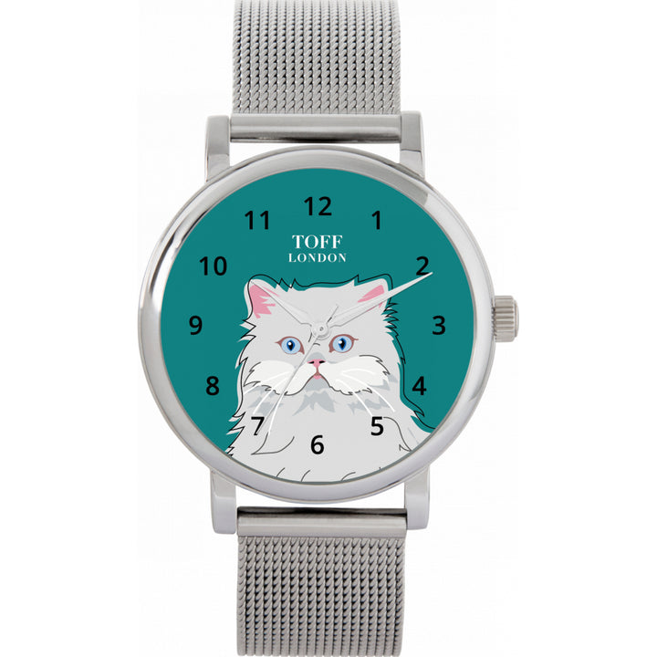 Ladies White Persian Cat Head Watch