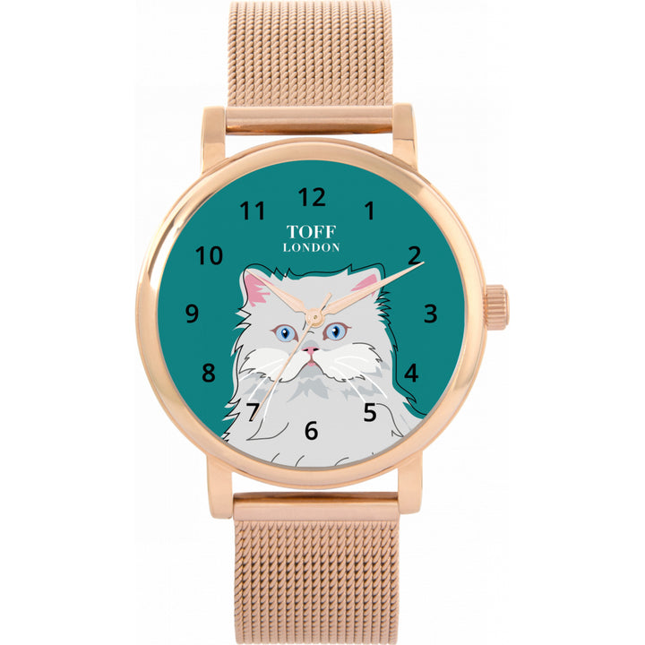 Ladies White Persian Cat Head Watch