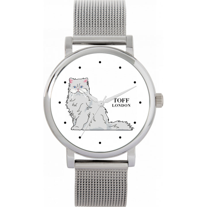 Ladies White Persian Cat Watch