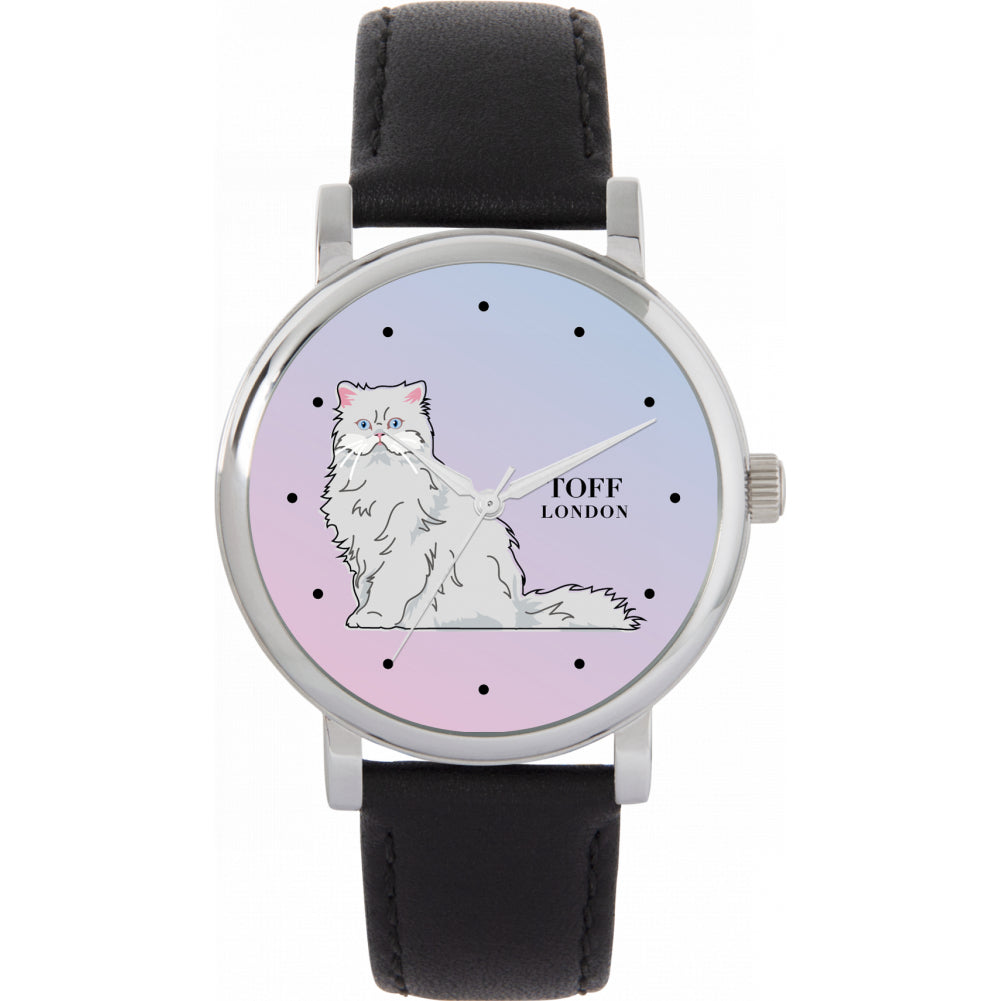 Ladies White Persian Cat Watch