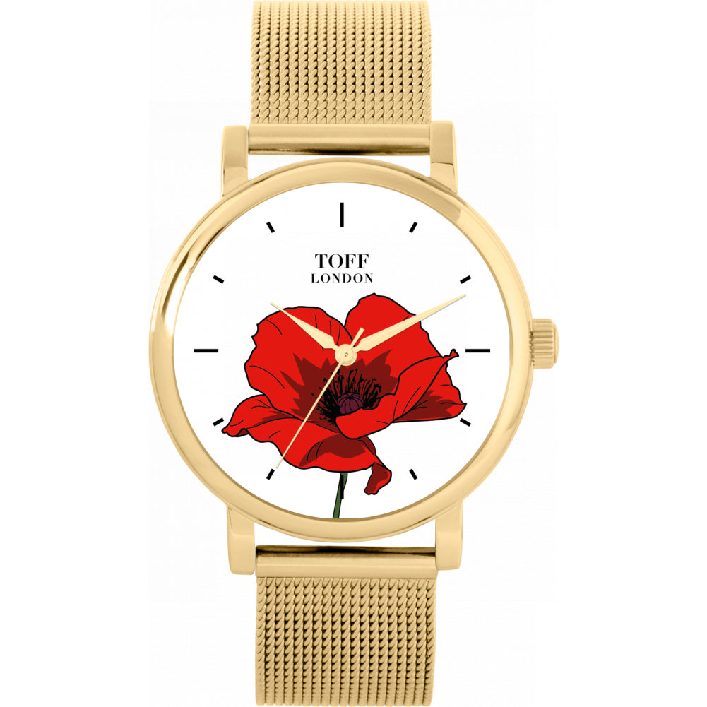 Ladies Red Poppy Flower Watch