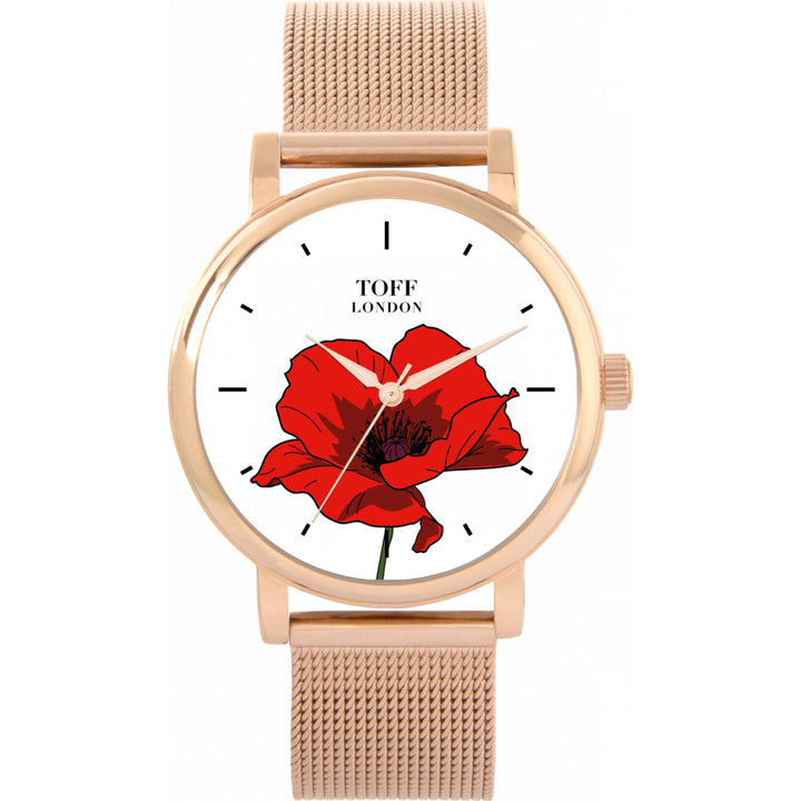 Ladies Red Poppy Flower Watch