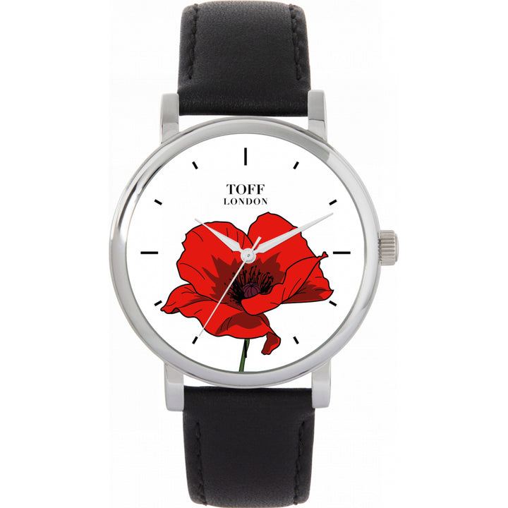 Ladies Red Poppy Flower Watch
