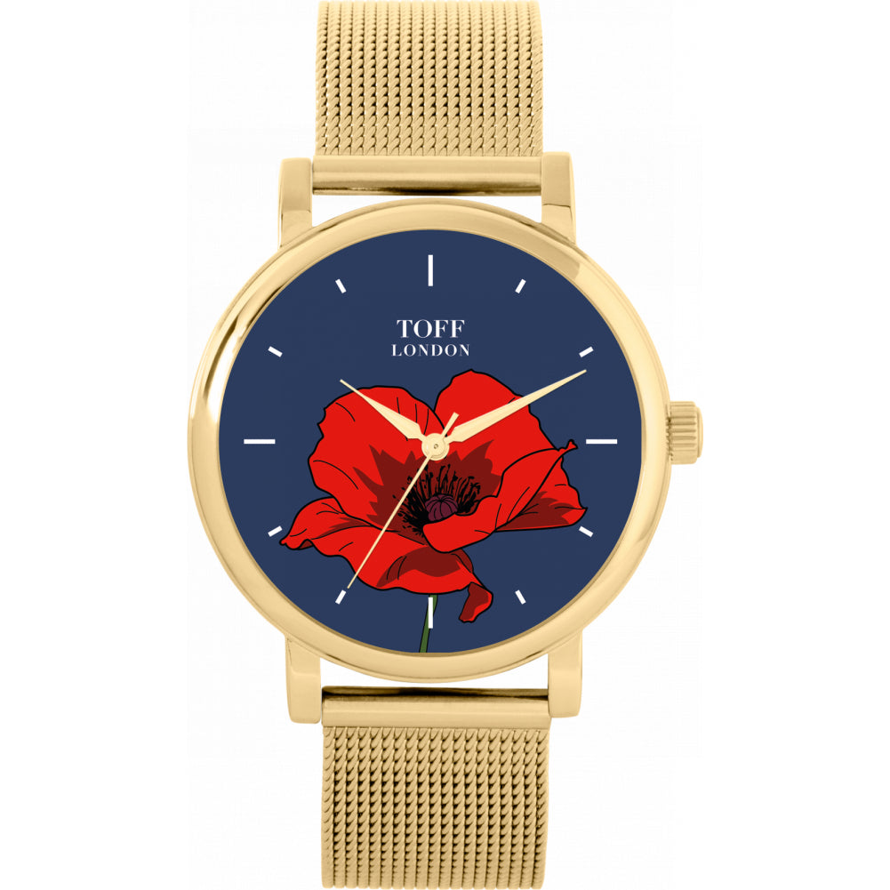 Ladies Red Poppy Flower Watch