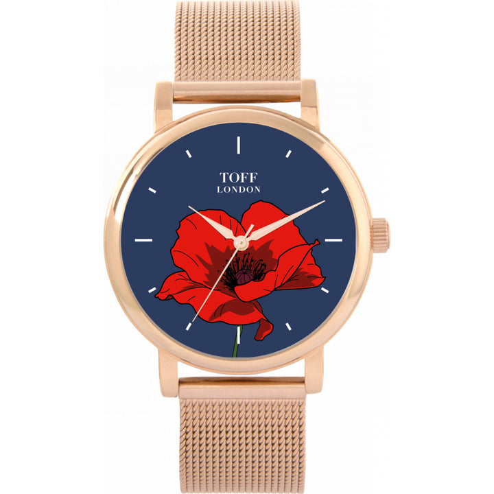 Ladies Red Poppy Flower Watch